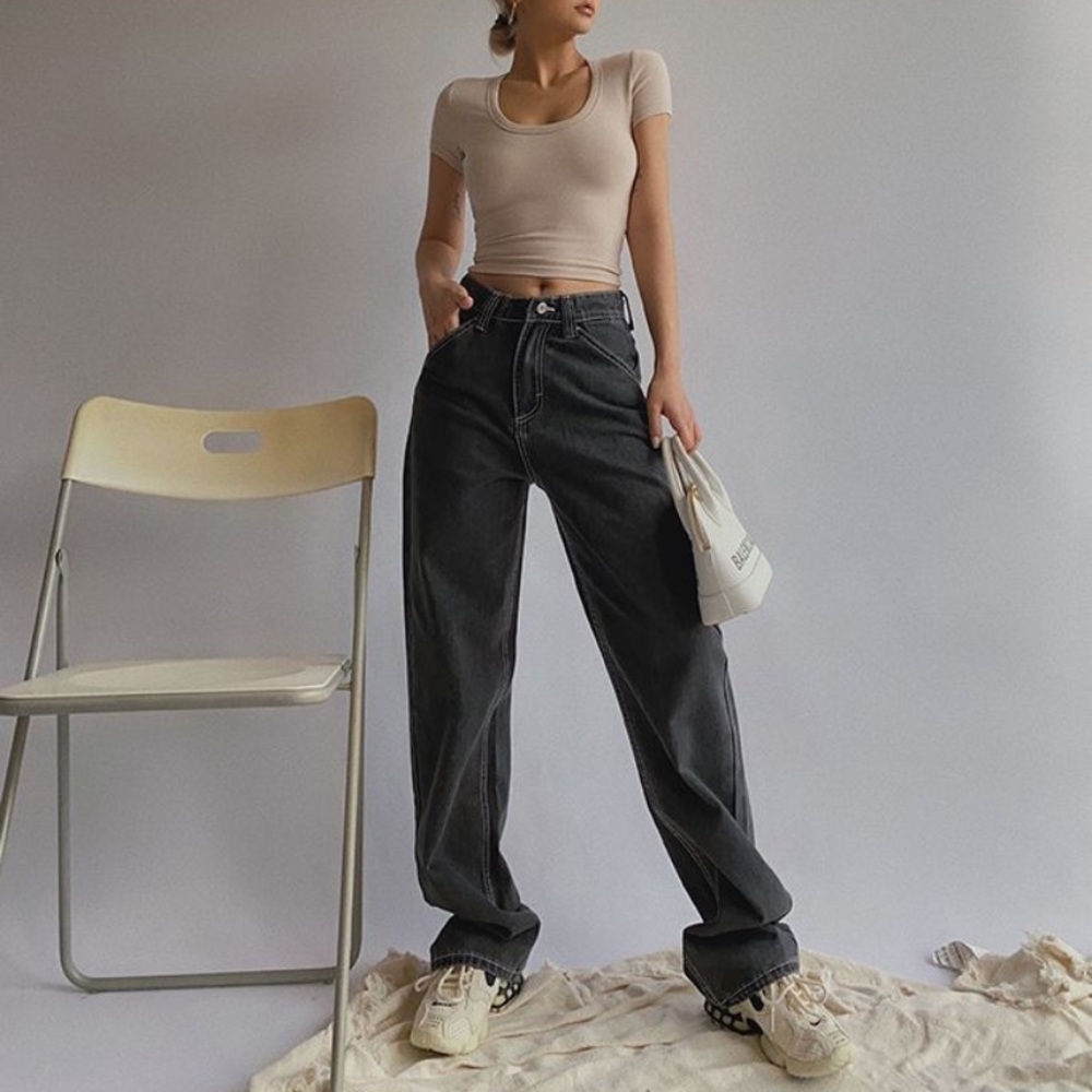 yesstyle black cargo straight leg jeans